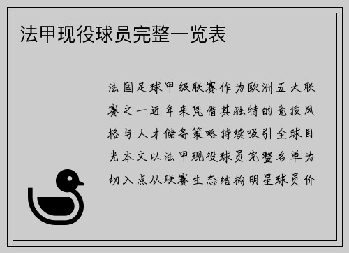 法甲现役球员完整一览表